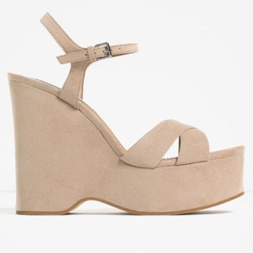 Zara Tan Suede Wedge sz 38